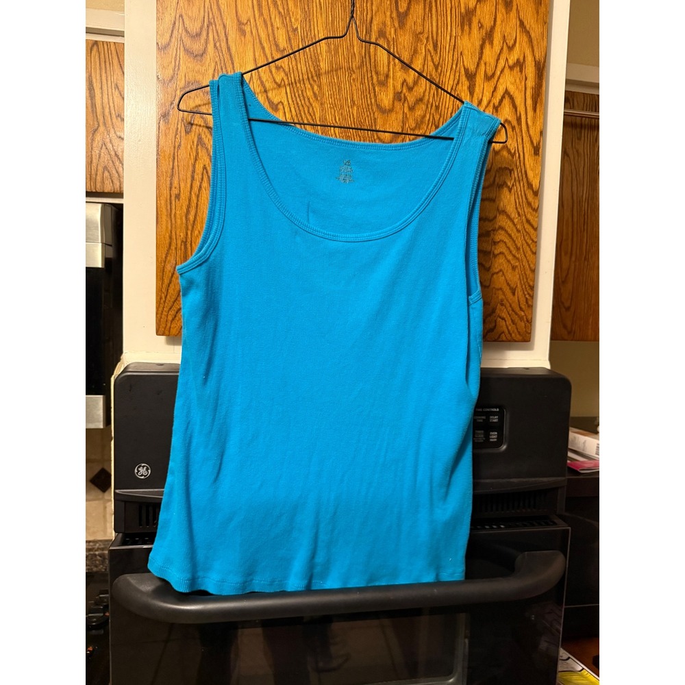 Bobbie Brooks‎ Womens Turquoise Blue Ribbed Cotton Tank Top 1X 16-18 RN 67227